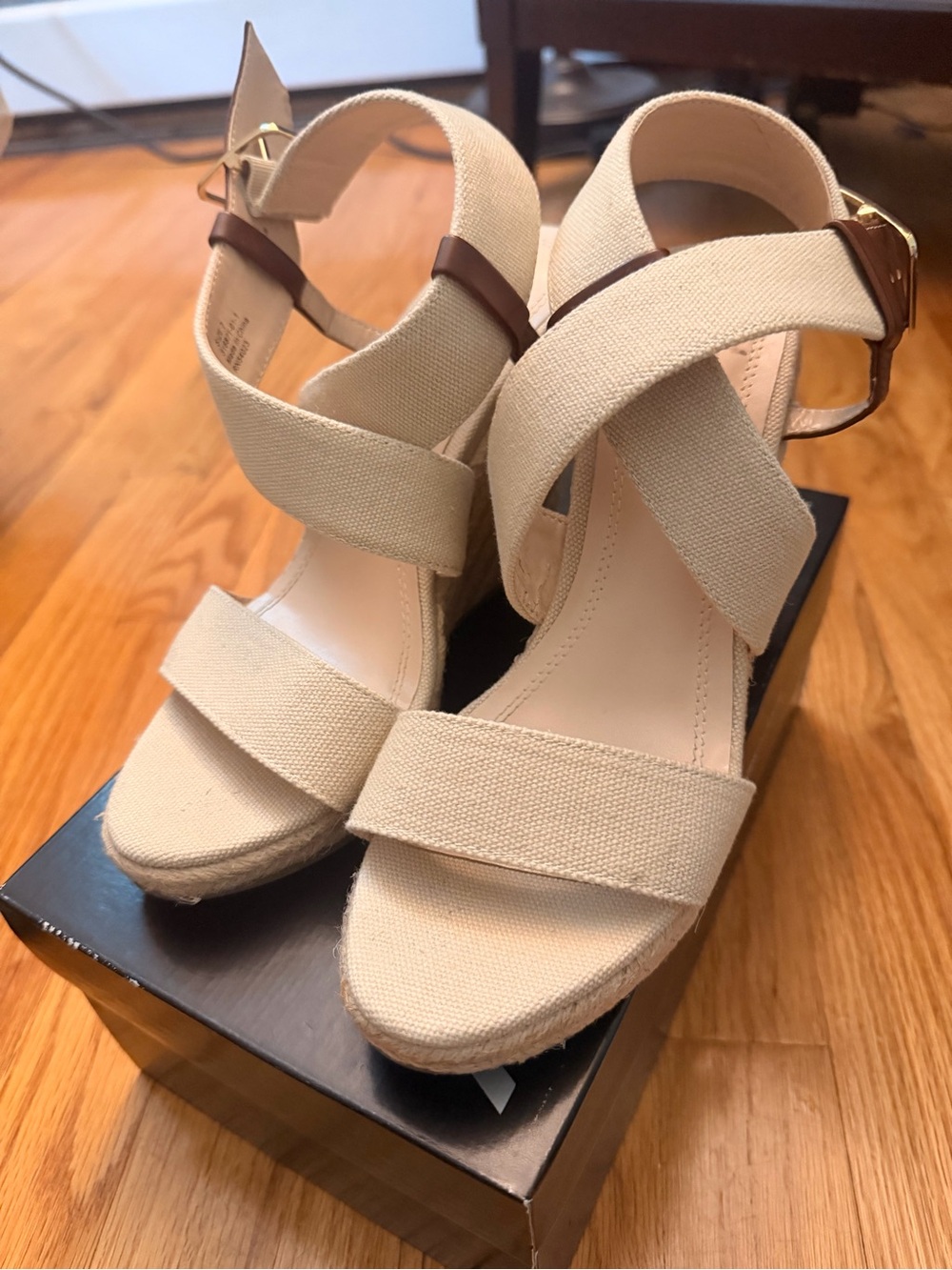 Banana Republic Beige Canvas Espadrille Wedge Sandals